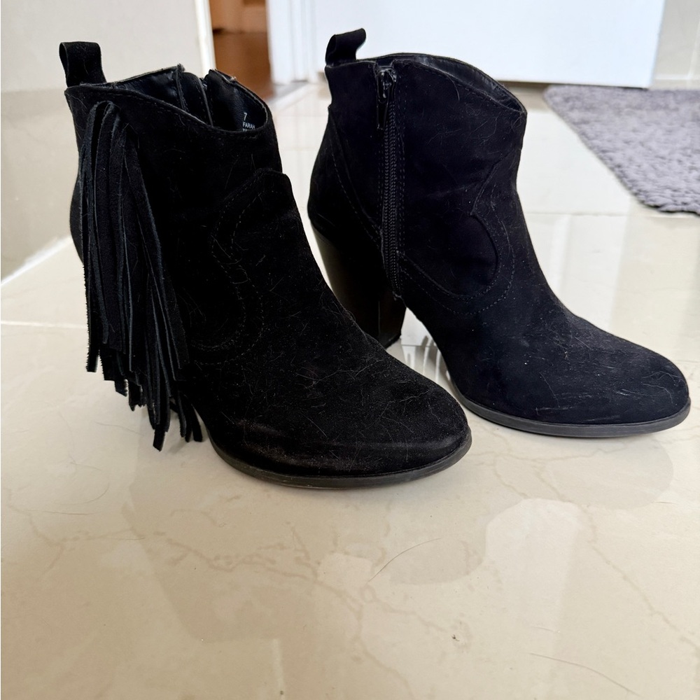 Charlotte Russe Black Ankle Booties with Fringe